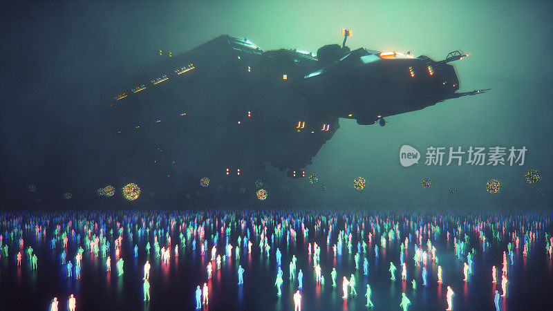 迷雾之夜的未来主义飞船