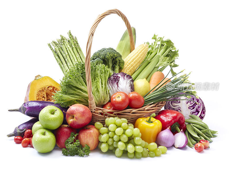 蔬菜和水果在篮子里