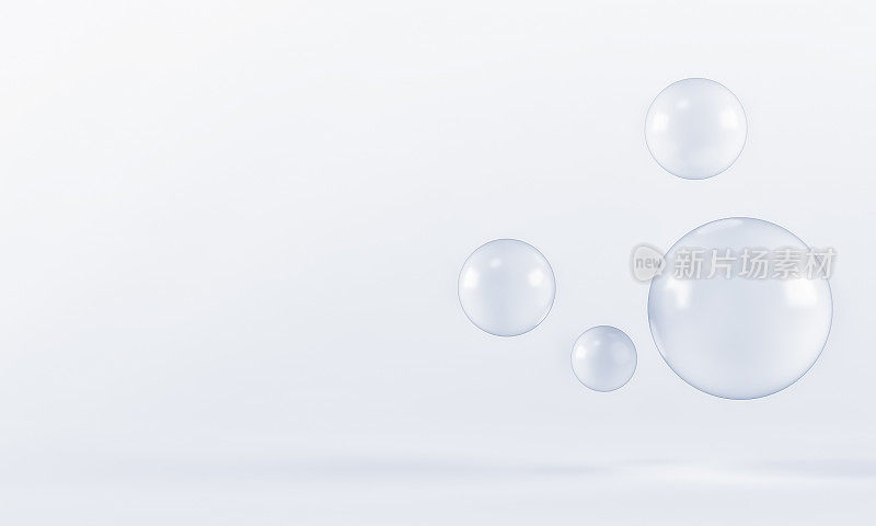 白色球形珍珠背景。三维渲染