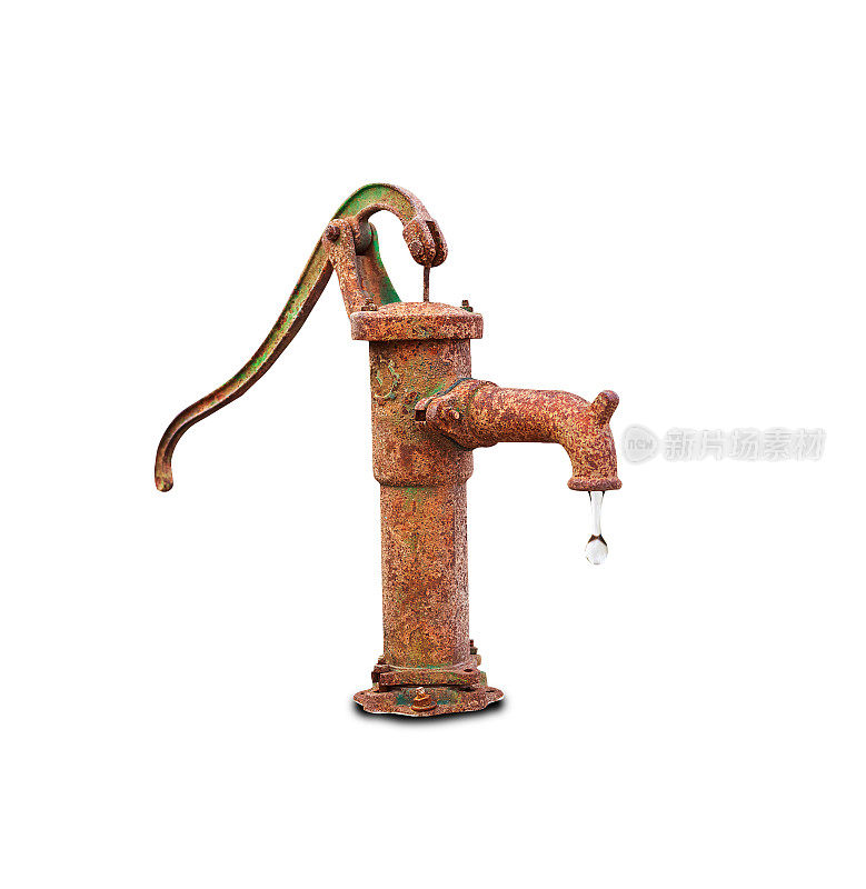 一个生锈的老水泵孤立在一个白色的背景。生锈的水泵。