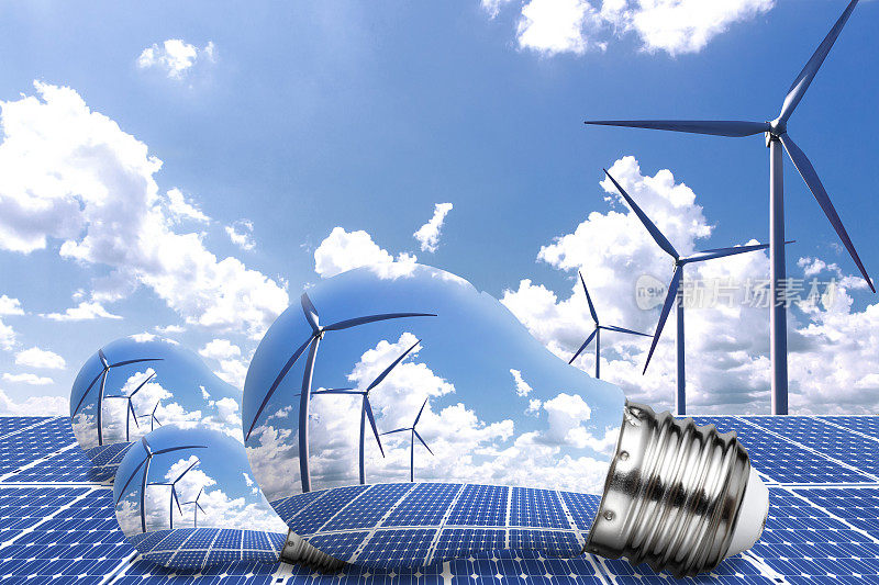 清洁能源，风能和光伏发电，节能灯泡，以解决未来的能源短缺