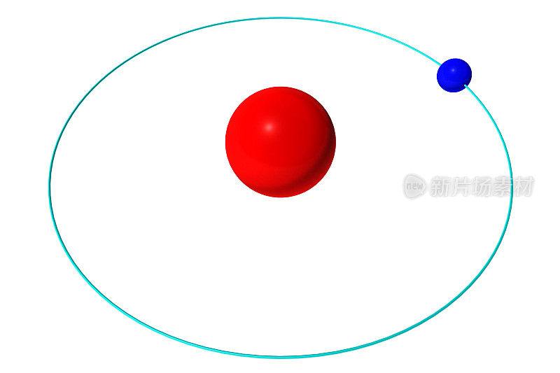 氢原子孤立在白色，红色的质子和蓝色的电子上