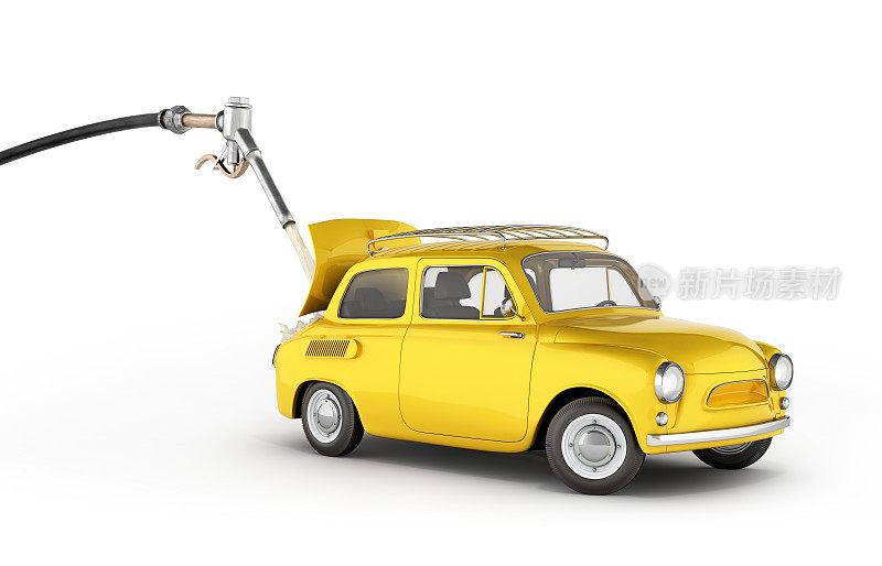 燃料成本概念复古车是在白色背景3d插图加油