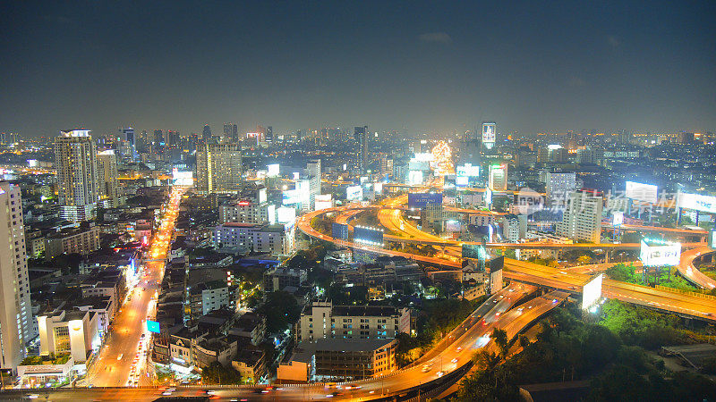 黄昏俯瞰高层建筑的城市商业区全景(泰国曼谷)