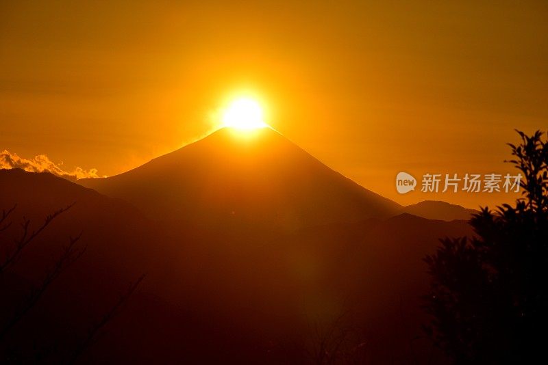 富士山上的日落:从东京八王子高雄山上看