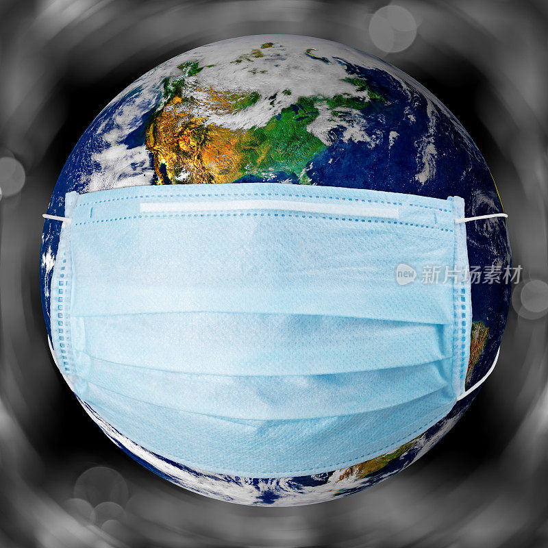 流行病概念-带着医用面具的地球