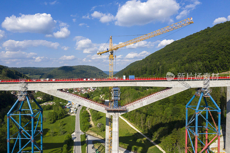 高速铁路大桥正在建设中，鸟瞰图