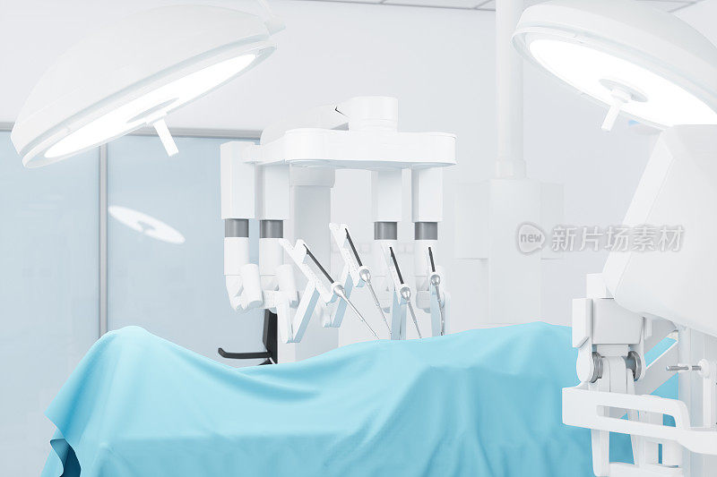 手术机器人在手术室进行医疗手术。