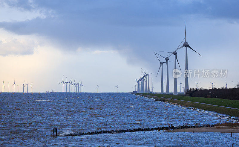 “Noordoostpolder”风公园位于乌尔克附近的Ijsselmeer河畔