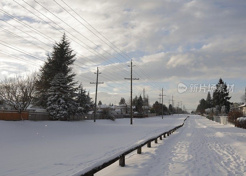 加拿大温哥华地铁人行道上的圣诞雪