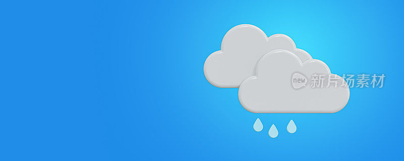 雨，云天气预报信息图标在蓝色背景。多雨的阴天。气候天气元素。天气预报3d图标