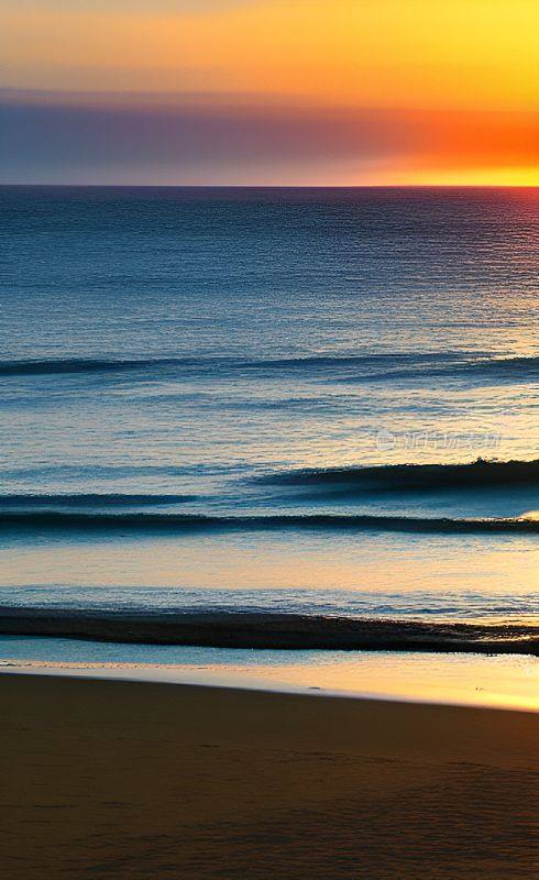 夕阳下美丽的大海的垂直照片
