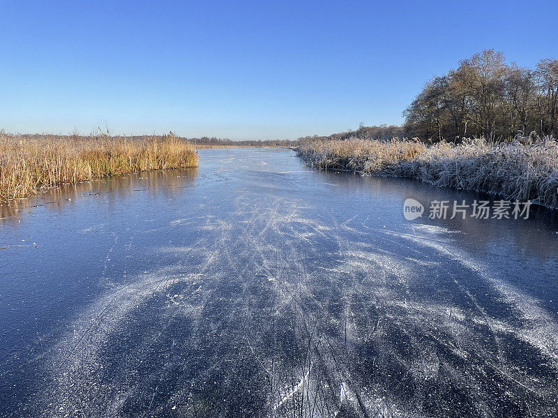 Weerribben-Wieden自然保护区冰湖上的滑冰轨道