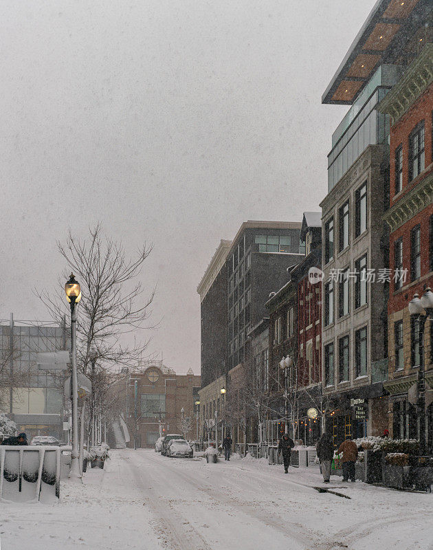 汉密尔顿，安大略-白雪覆盖的街道的国王威廉姆斯街