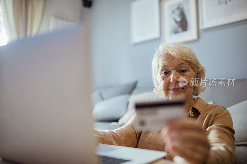 老年妇女在家网上购物
