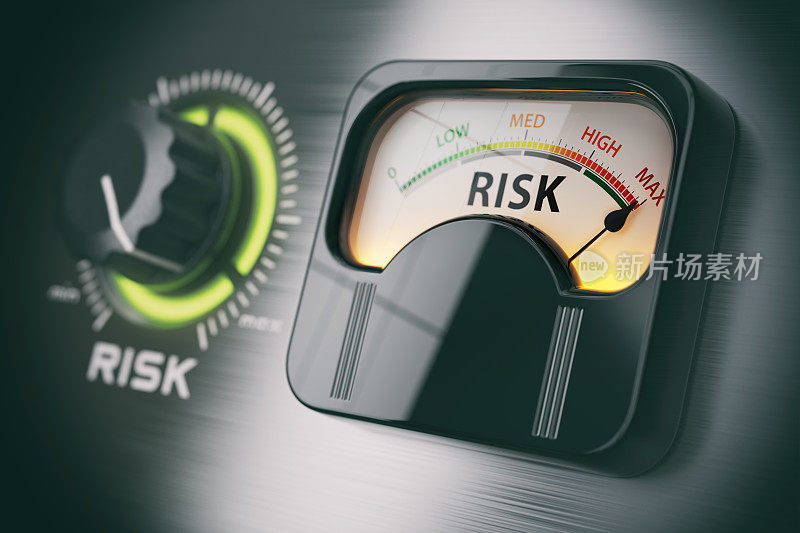 风险投资策略概念。旋钮位于最大风险位置。