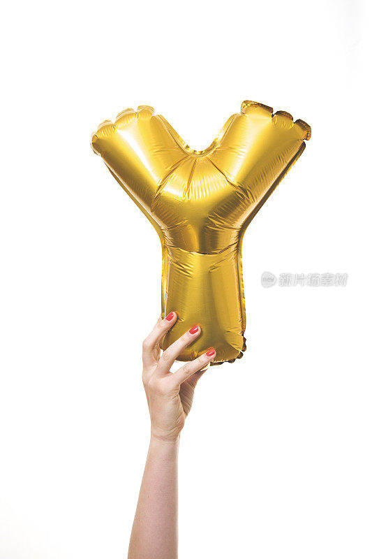 黄金气球充气的字母Y