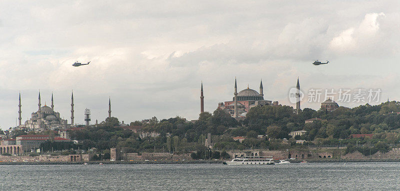 蓝色清真寺海岸和伊斯坦布尔的圣索菲亚大教堂