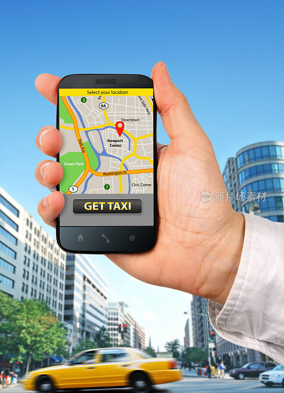 智能手机上的出租车应用程序在行动