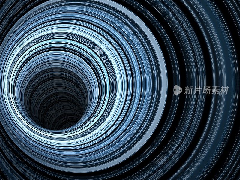 隧道发光的蓝色环，3d渲染