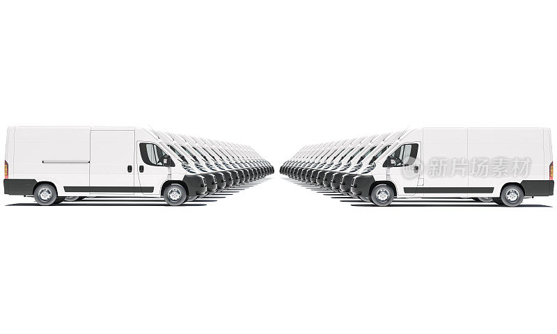 白色货车在相反的方向排成一排