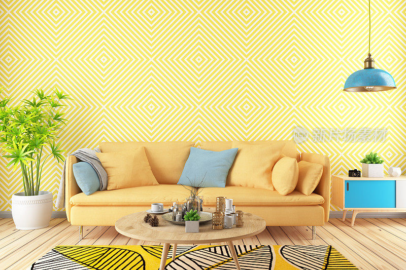 现代室内设计沙发与黄色墙壁