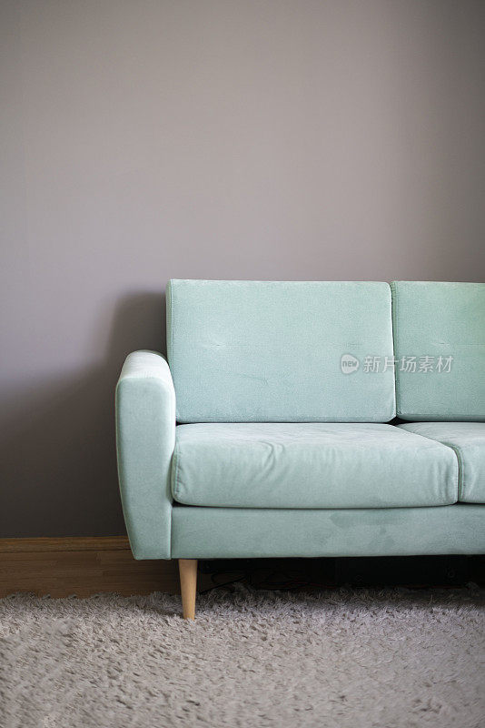 简单的浅灰色沙发沙发在家，极简公寓风格