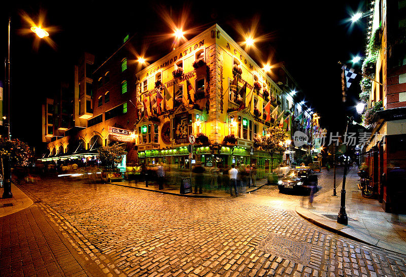 爱尔兰都柏林的圣殿酒吧街夜景