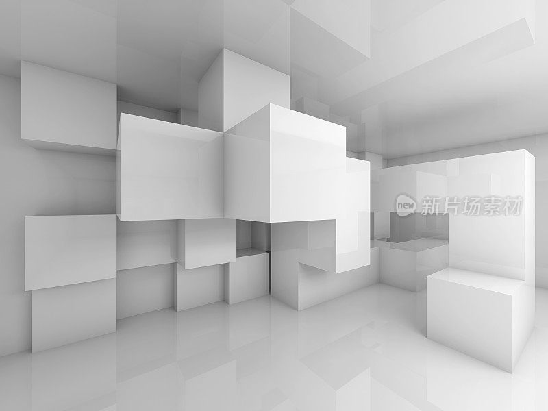 抽象背景与白色混乱的立方体内部