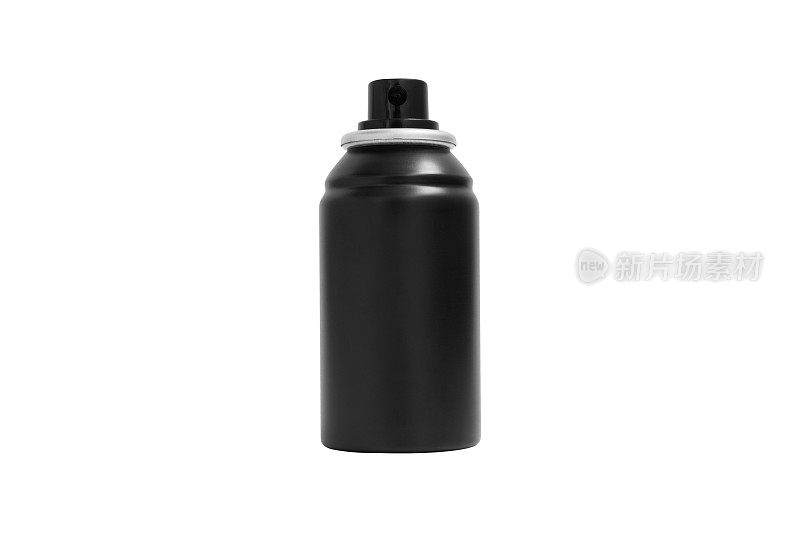 空白罐头黑色喷雾孤立在白色背景。