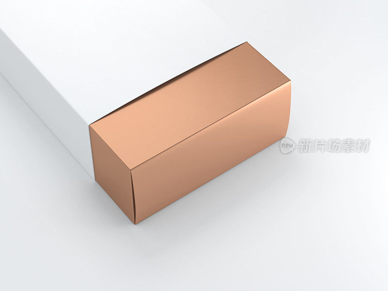 金色盒子的特写与白色的封面。3d渲染