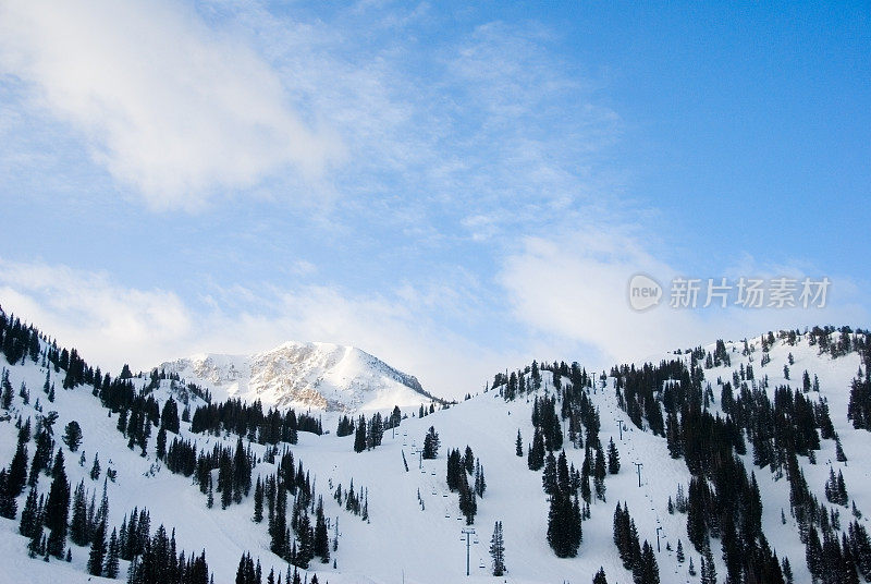 滑雪胜地的冬季景象――白雪覆盖的山脉