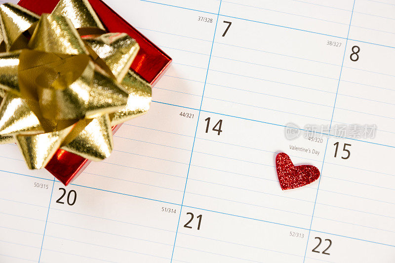 节日:二月日历，主要是情人节。