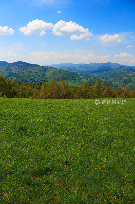 五月的山景。Beskid,波兰。