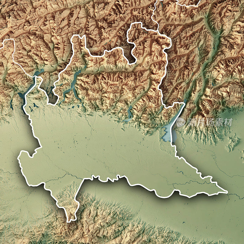 伦巴迪亚州意大利3D渲染地形图边界
