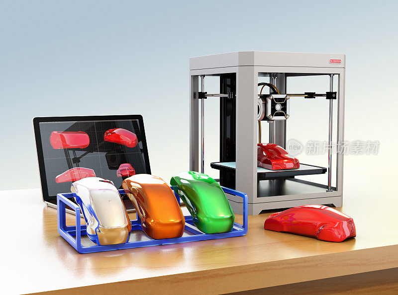 3D打印机，笔记本电脑和产品颜色样品