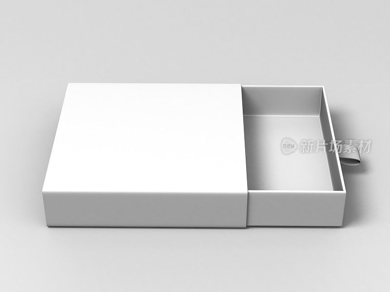 现实的包装纸板滑动盒在灰色背景。用于小件物品，火柴和其他东西。