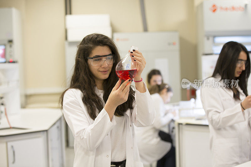 大学化学实验研究班学生一起工作