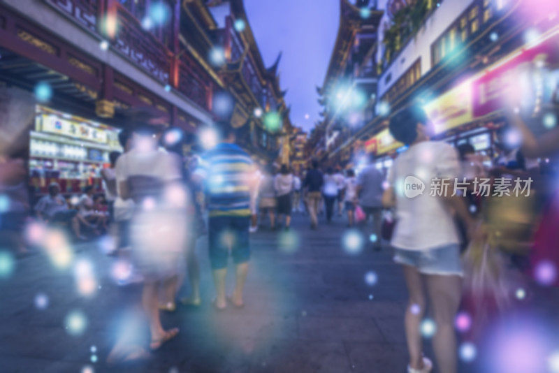 散焦上海夜拥挤的街道