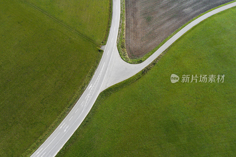 道路交汇处，十字路口-农业区，鸟瞰图