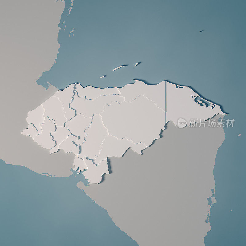 洪都拉斯国家地图行政区划3D渲染