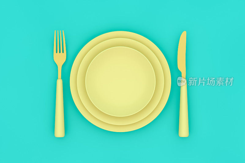 采购产品盘子，叉，刀，最小的餐厅，食物概念