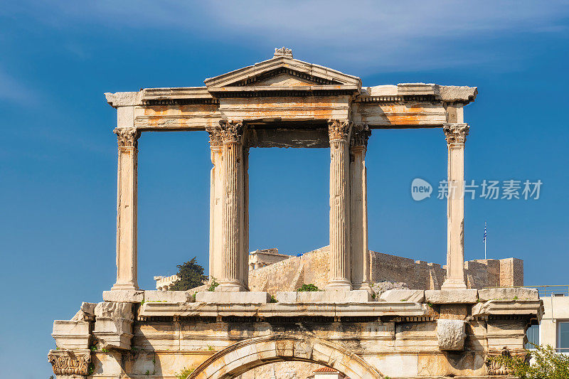 希腊雅典的奥林匹亚宙斯和卫城的拱门