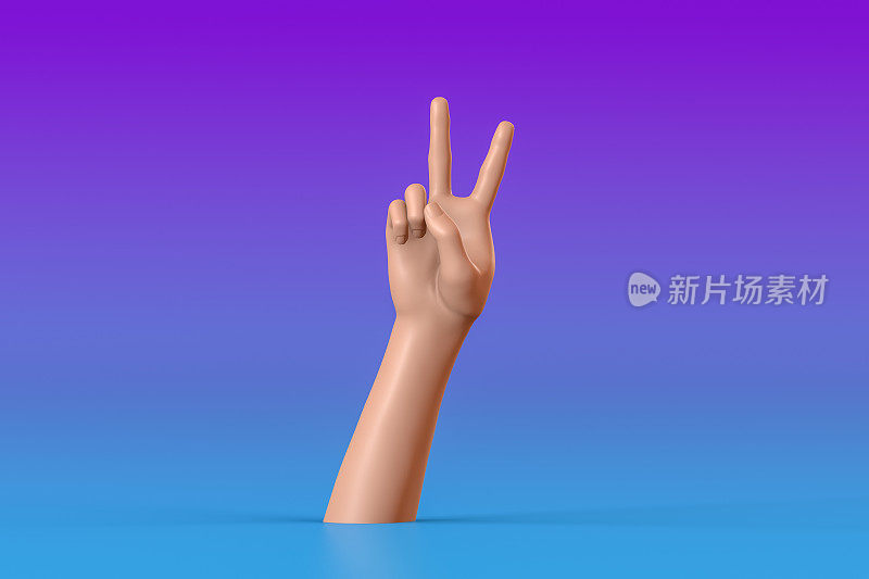 3D手势，女性人体模型，胜利和平手势