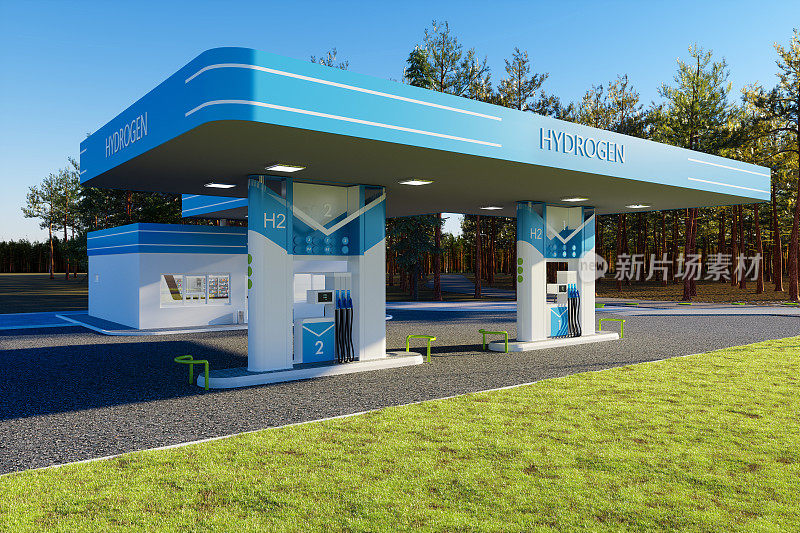 环境友好的替代能源概念与氢燃料站。