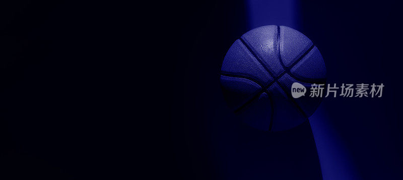 新的篮球与自然照明在黑暗的背景。蓝色过滤器。体育团队的概念。水平运动主题海报，贺卡，标题，网站和应用程序