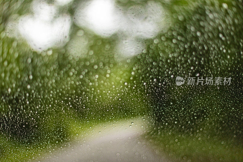 通过雨滴观看公园路径-美国中西部在春季天气和季节照片系列