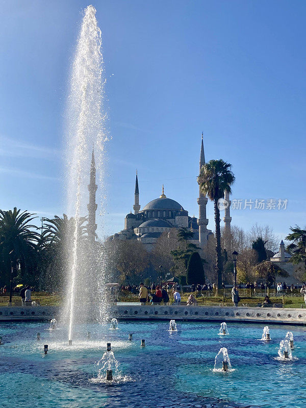 土耳其-伊斯坦布尔-蓝色清真寺和喷泉