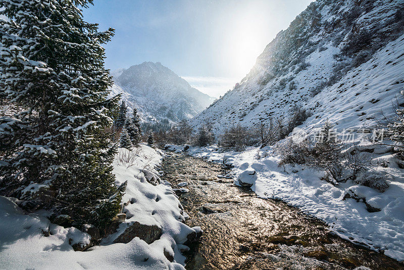 美丽的河流在雪山