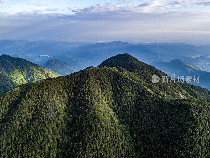 山地和绿色森林的航空摄影